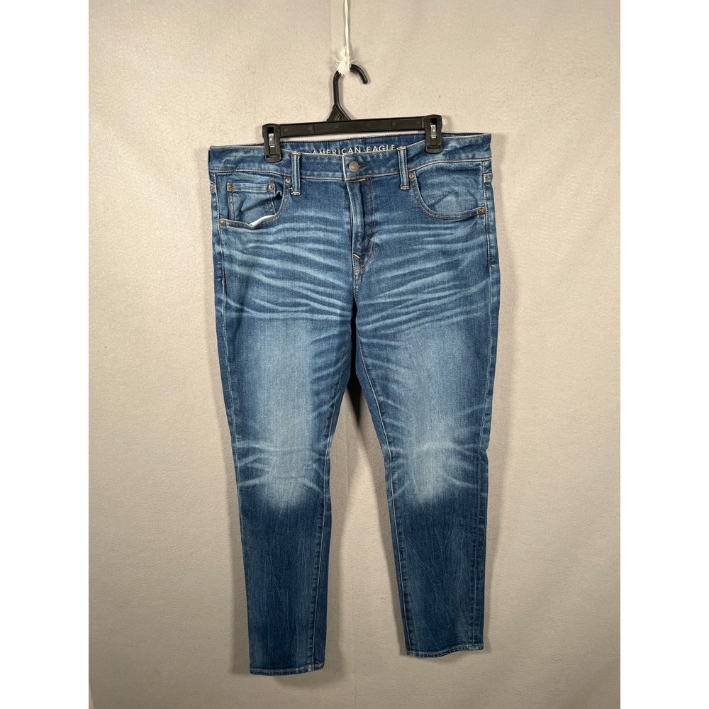 American Eagle Outfitters Airflex Jeans Womens 38 Blue Denim Logo Medium Wash